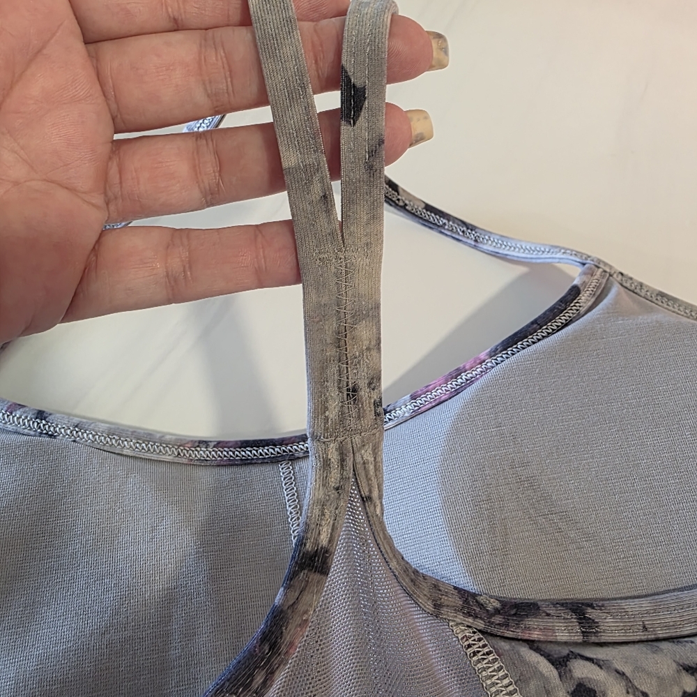 Lululemon Athletica 10 Power Y Sports Bra Gray & Pink Floral Sporty Yoga - Picture 11 of 13